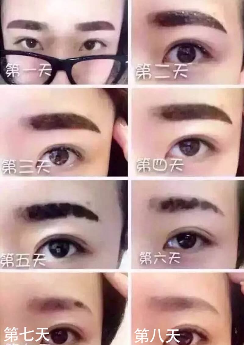 半永久纹眉的反色期的图片对比